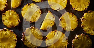 Fried pineapple texture close up slices banner