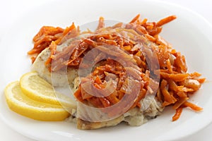Fried plaice with carrot