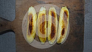 Fried plantain bananas sliced