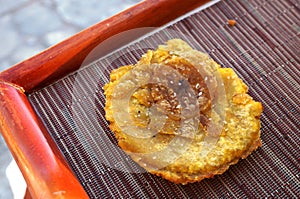 Fried plantain tostones (patacones)