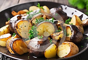 Fried porcini mushroom with potatoes. Healthy and tasty dinner