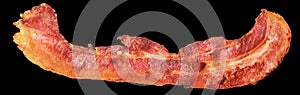 Fried Pork Bacon Rasher Isolated on Black Background
