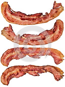 Fried Pork Bacon Rashers Isolated on White Background