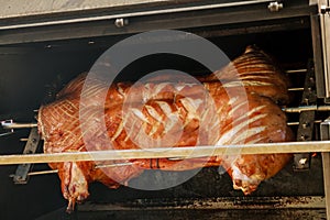 Fried pork. Cooking the whole pig on the grill