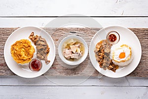 Fried Pork with Garlic, Pepper and fried egg on rice. Easy thai food