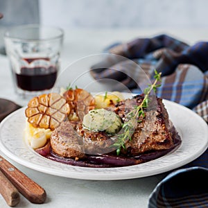 Fried Pork with Herb Butter and Mashed Potatoes