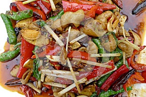 Fried pork intestines with hot pepper