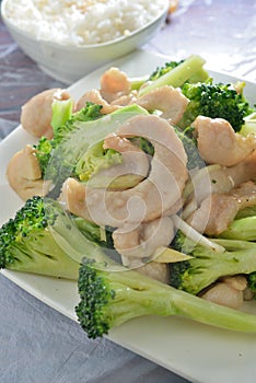 Fried pork jowl broccoli photo