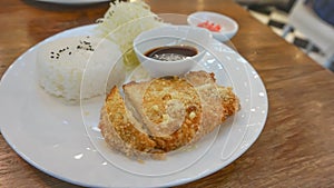 Fried pork with rice or Tonkatsu