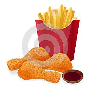 Tasty fast food set, french fries and chicken nuggets