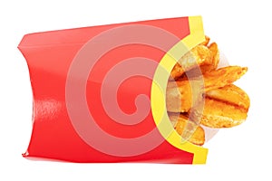 Fried Potato wedges. Fast food. Isolated on white