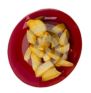 Fried potato wedges on a plate. fried potato veggies isolated on white background. food top view