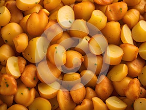 fried potatoes background, close up