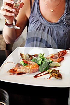 Fried prawn in a restaurant