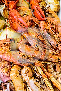 Fried prawns and other seafood