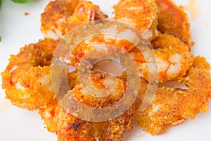 Fried prawns on a white background.
