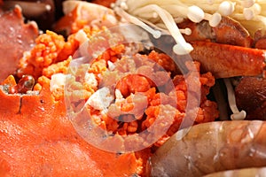 Fried red crab meat with mushroom and shrimps