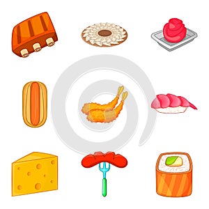 Fried rib icons set, cartoon style