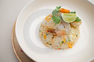 Fried rice egg prawns food