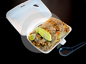 Fried rice in foam box