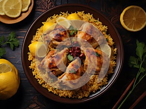 Fried rice with grilled chicken and tomato Generative AI