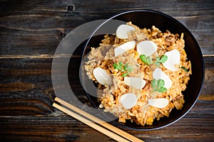 Fried rice with minced pork and garlic, Asian food