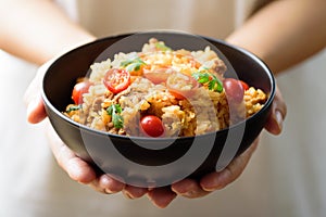 Fried rice with minced pork and tomato, Asian food