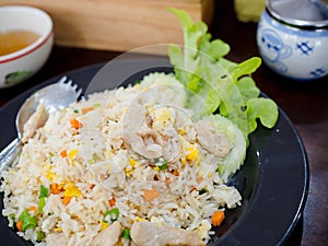 Fried rice with pork, carrot, bean and egg