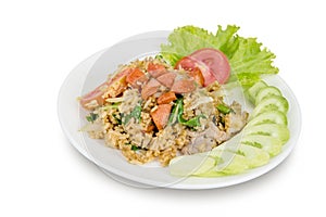 Fried rice with sausage isolated on white background