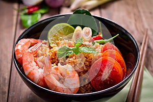 Fried rice with shrimp, tom yum flavor, popular Thai food.