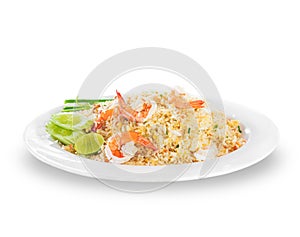 Fried rice with shrimp in white plate