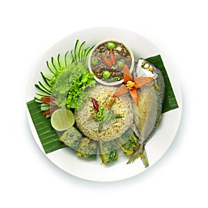 Fried Rice with Shrimps Paste Chili Fried Thai Mackerel Fish