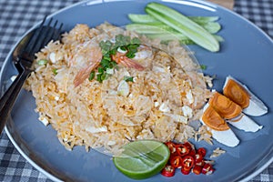 Fried rice with shrimps and salted egg,Thai food