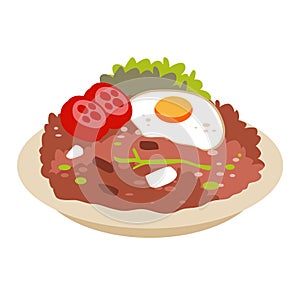 Fried rice vector illustration, with egg and vegetables on plate