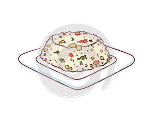 Fried rice with vegetables isolated vector icon