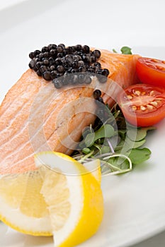 Fried Salmon With Black Caviar