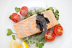 Fried Salmon With Black Caviar