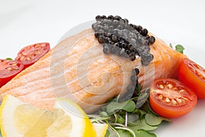 Fried Salmon With Black Caviar