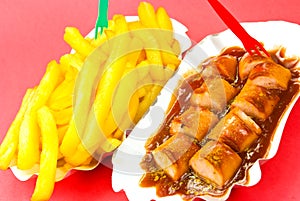 Fried sausage ,curry,with french fries