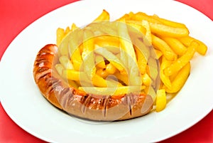 Fried sausage with french fries