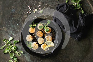 Fried scallops with butter sauce photo