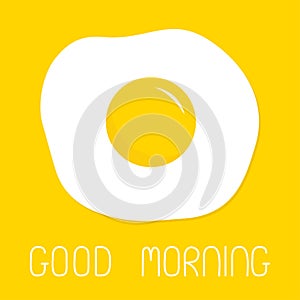 Fried scrambled egg icon. Top view closeup. Good morning. Breakfast menu. Cute cartoon food. Flat design. Yellow background.