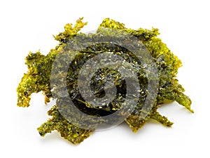 fried seaweed on white background