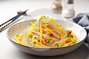 Fried shredded potatoes with bell peppers. Chinese food