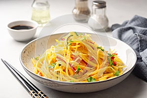 Fried shredded potatoes with bell peppers. Chinese food