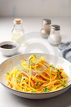 Fried shredded potatoes with bell peppers. Chinese food