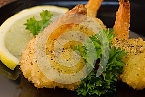 Fried shrimp appetizer closeup