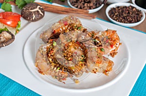 Fried shrimp with garlic and pepper menu