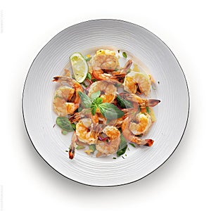 Fried shrimp on a plate isolate on a white background.