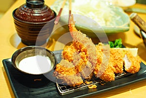 Fried shrimp and pork tempura japanese food